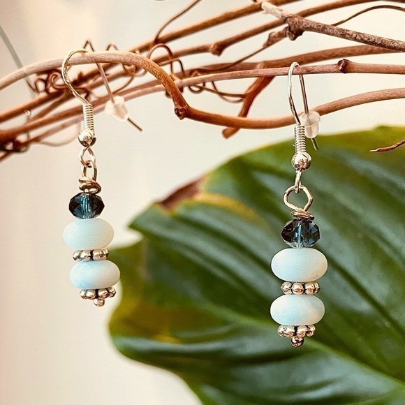 sterling Silver Earrings with Pale Sea Green Amazonite - Picture 2 of 10